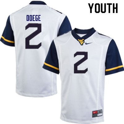 Youth West Virginia Mountaineers NCAA #2 Jarret Doege White Authentic Nike Stitched College Football Jersey WO15V55QS